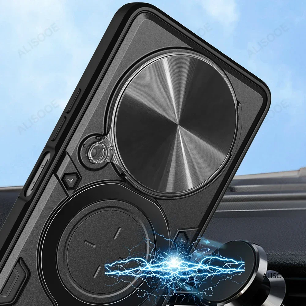 Slide Camera Funda Voor OPPO Reno 12F 5G 12FS Case Ring Stand Bescherming Achterkant voor OPPO Reno 12 FS Schokbestendige Telefoon Capa