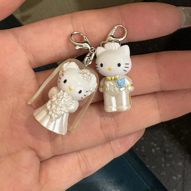 2 Stück Hello Kitty Schlüsselanhänger, süßer Katzenanhänger, Handyanhänger, Hochzeitsbegleiter, Geschenk für Paare – Detail 4