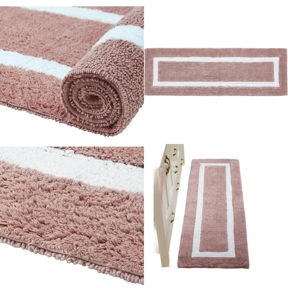 

Хлопковый двусторонний моющийся впитывающий коврик для ванной, 20 x 60, розовый и серый, для ванной комнаты и душа