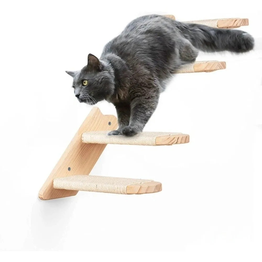 

Wooden Cat Climbing Shelf Space Saving with Cushion Sisal Rope Cat Stairs Wear Resistant Cat Jumping Platform Sleeping