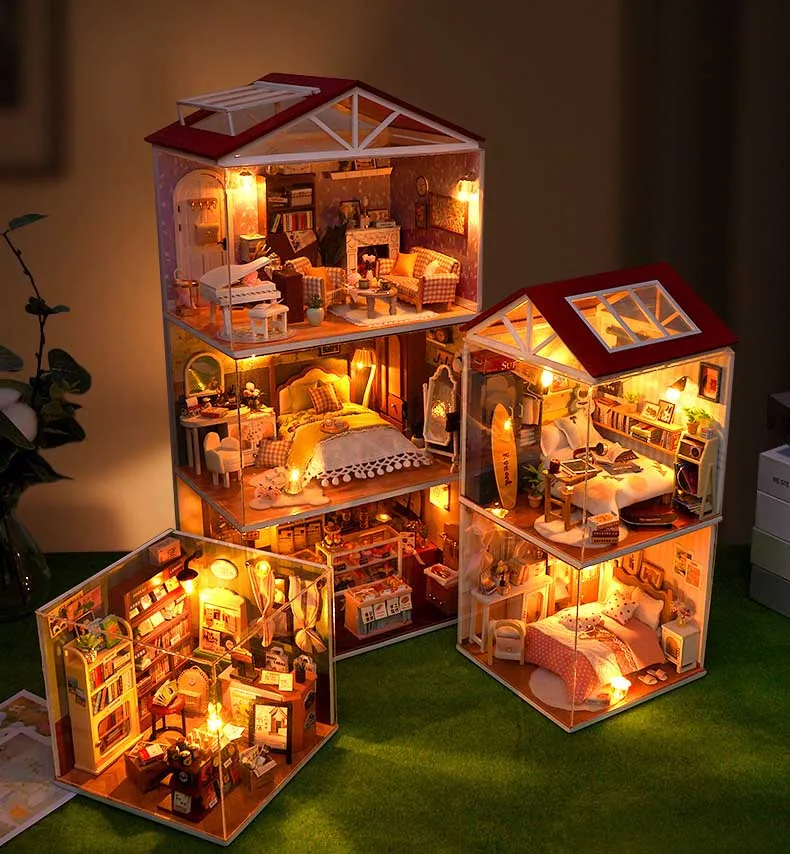 DIY Puppenhaus Holz-Miniatur-Set mit Möbelset Handgefertigtes Modell-Bausatz Spielzeug-Geschenkbox für Geburtstage – Detail 5