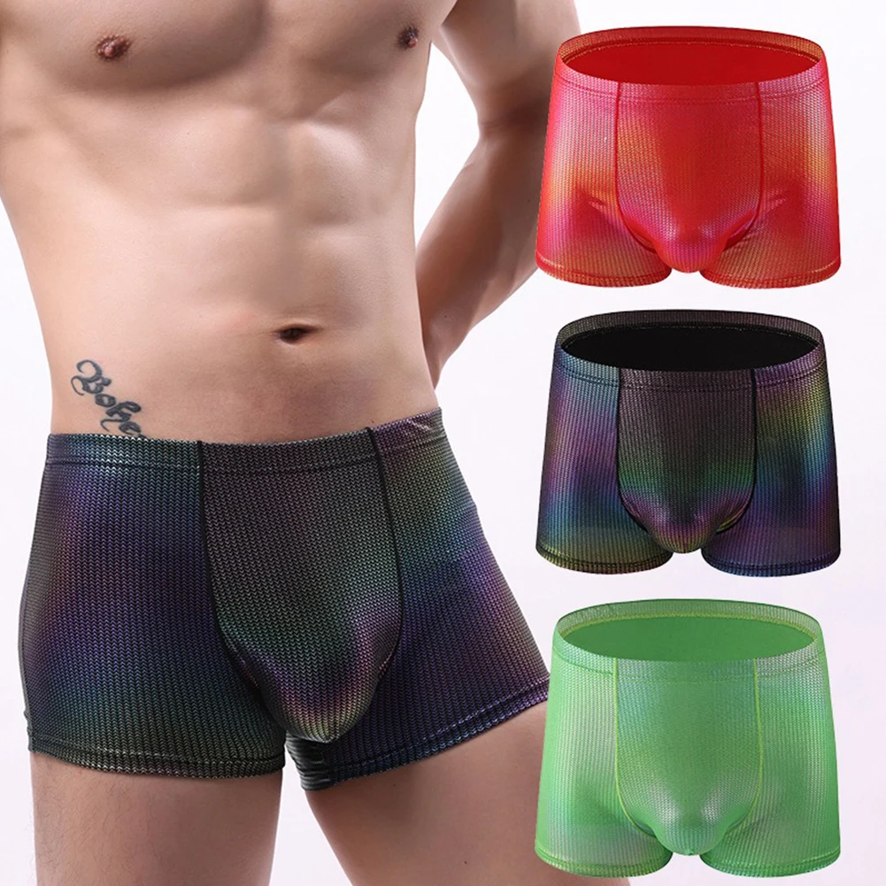 Men Sexy Briefs U Convex Pouch Underpants Medium Waist Underwear PU Leather Shorts Scrotum Bulge Knickers