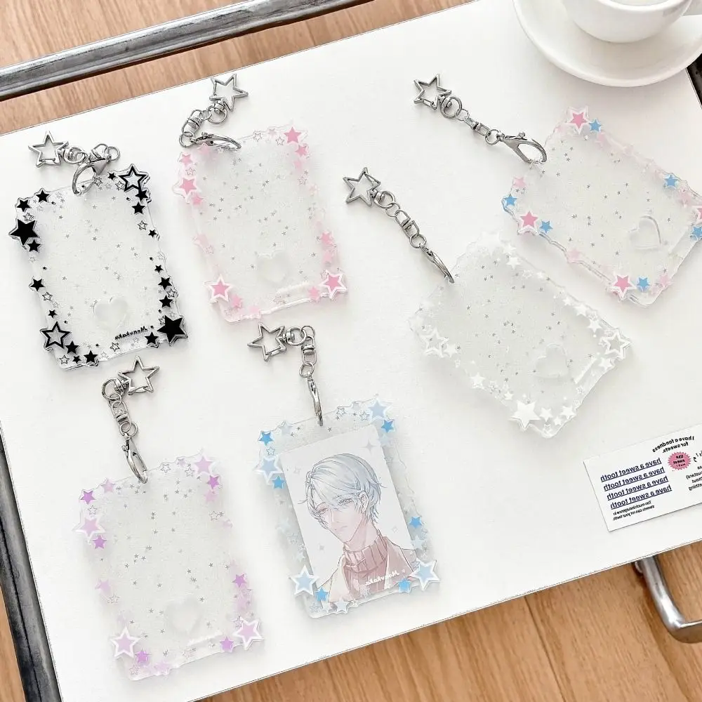 Creative 3 inch Photocard Holder Acrylic Sparkling Stars Keychains Gift Mini Bag Pendant