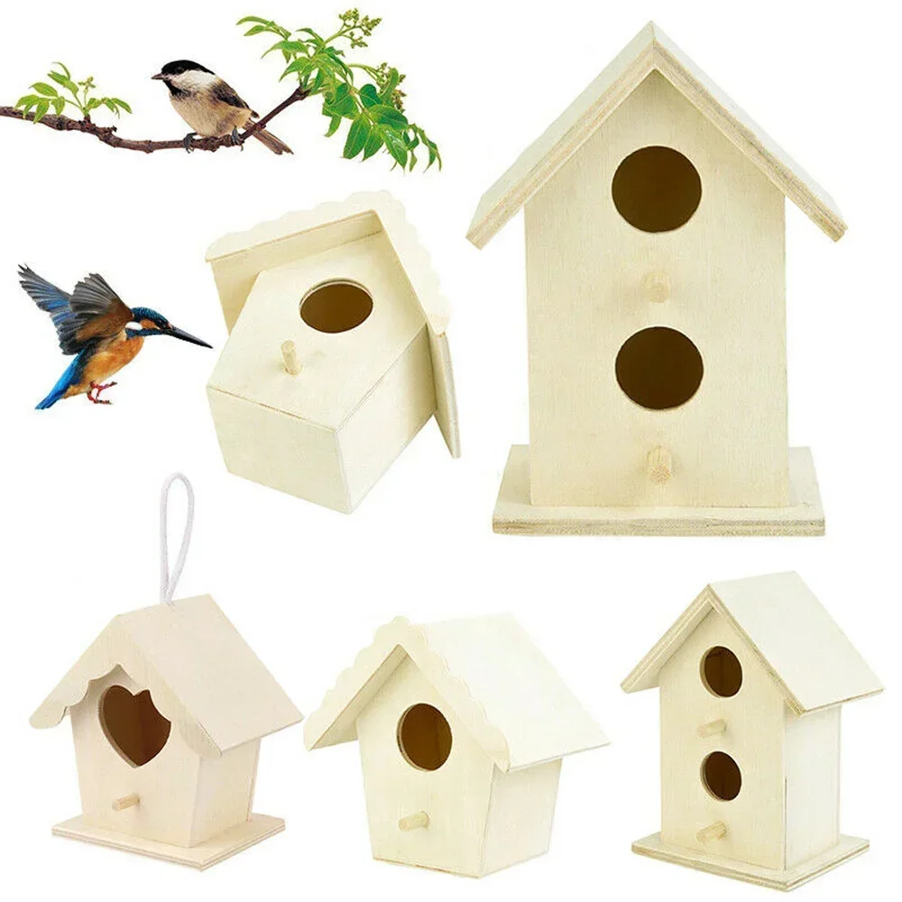 Bird Nest Outdoor Wood Carving Ornaments Wooden Bird Nest Solid Bird Villa House Crafts Outdoor Garden Yard Hummingbird House