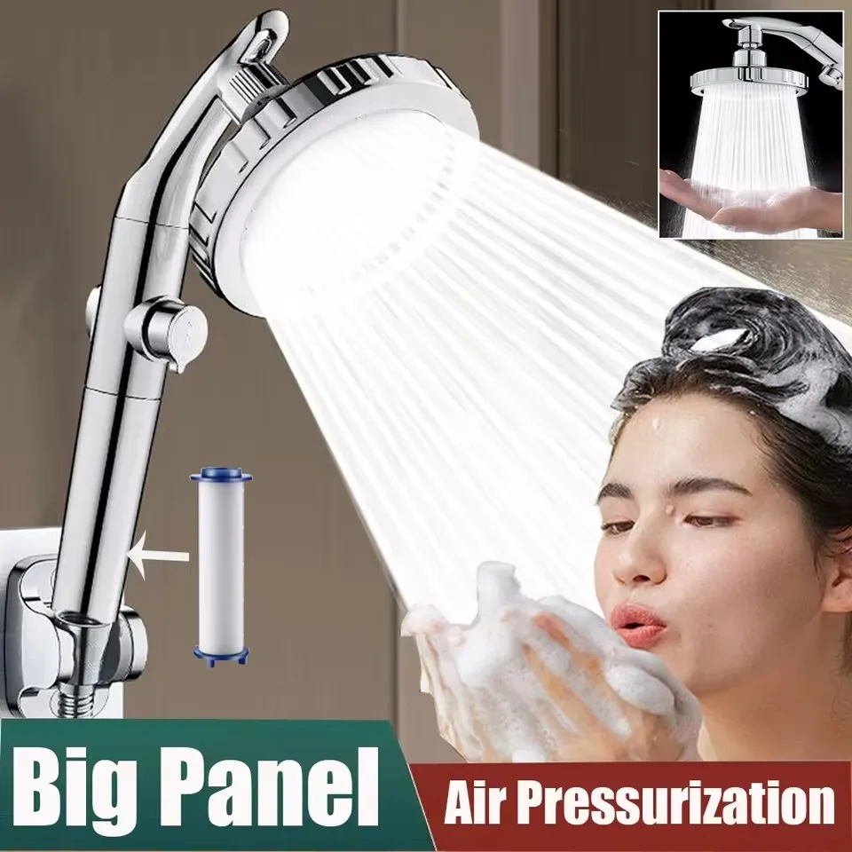Big Panel 1pc Filter Hand Spray/Top Spray Dual-Purpose High Pressure Shower Head One-Key Stop Water Sprayer Bathroom Accessories