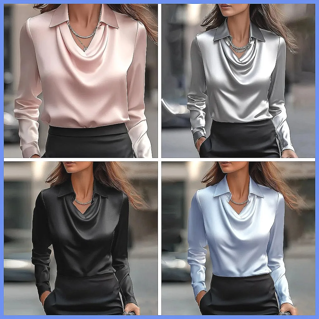Vintage Satin Blouse Women Long Sleeve Elegant Silk Shirt Luxury Commuting Tops
