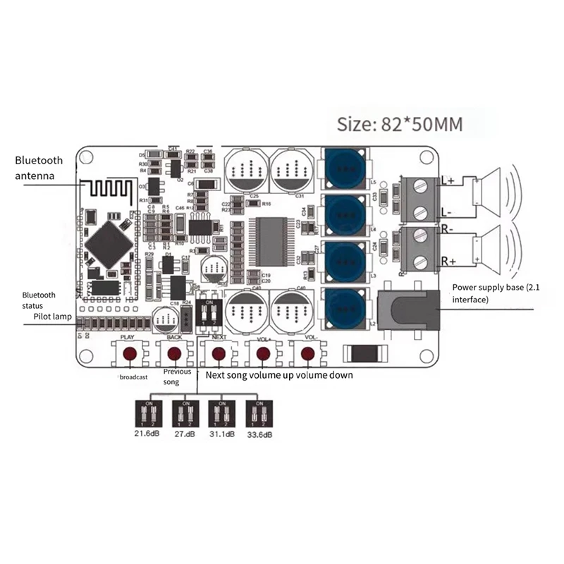 Placa compacta do amplificador Bluetooth, módulo audio digital, som melhorado, CSR4.0, TDA7492P