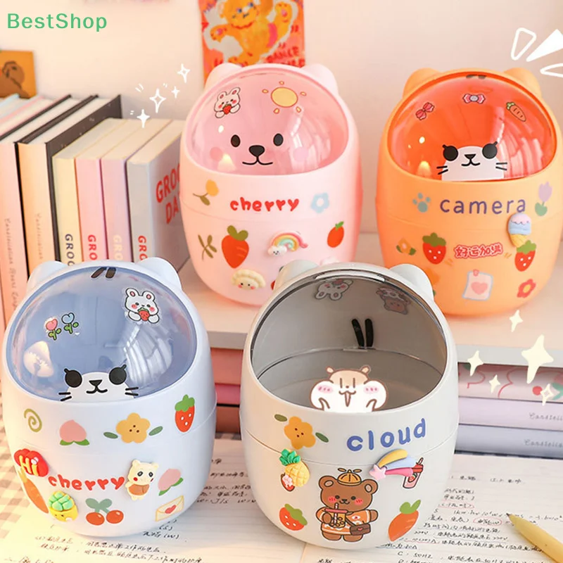 ☆ ☆ ☆ Kawaii Mini Home Desktop Mülleimer mit Deckel Schlafzimmer Schreibtisch Aufbewahrungsbox Stifthalter (Give Away Aufkleber)