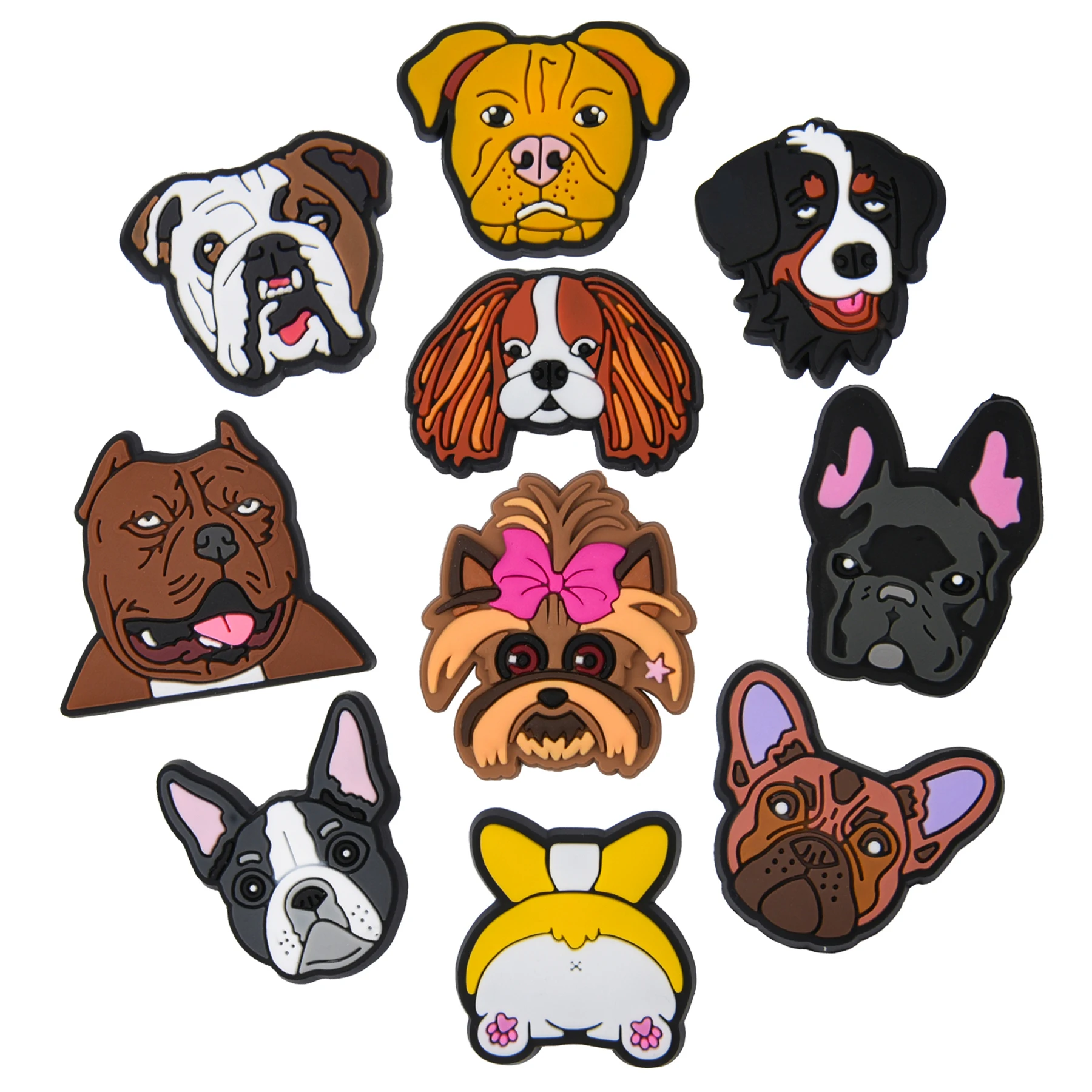 

1-10pcs Cartoon Dog Shoe Decoration Lovely Corgi French Bulldog Shoe Charms Bull Mastiff Clog Charms Kids Favor Gifts