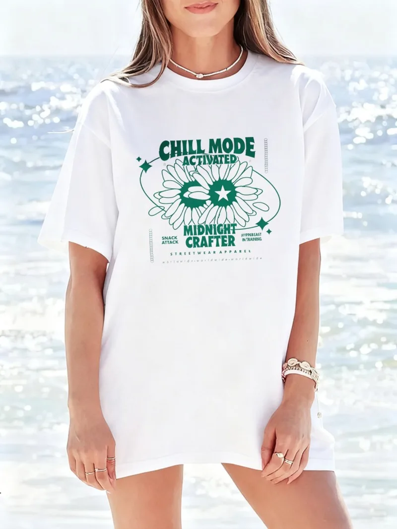 

Футболка с короткими рукавами, женская футболка, женская повседневная свободная зеленая футболка с принтом, модный универсальный женский топ