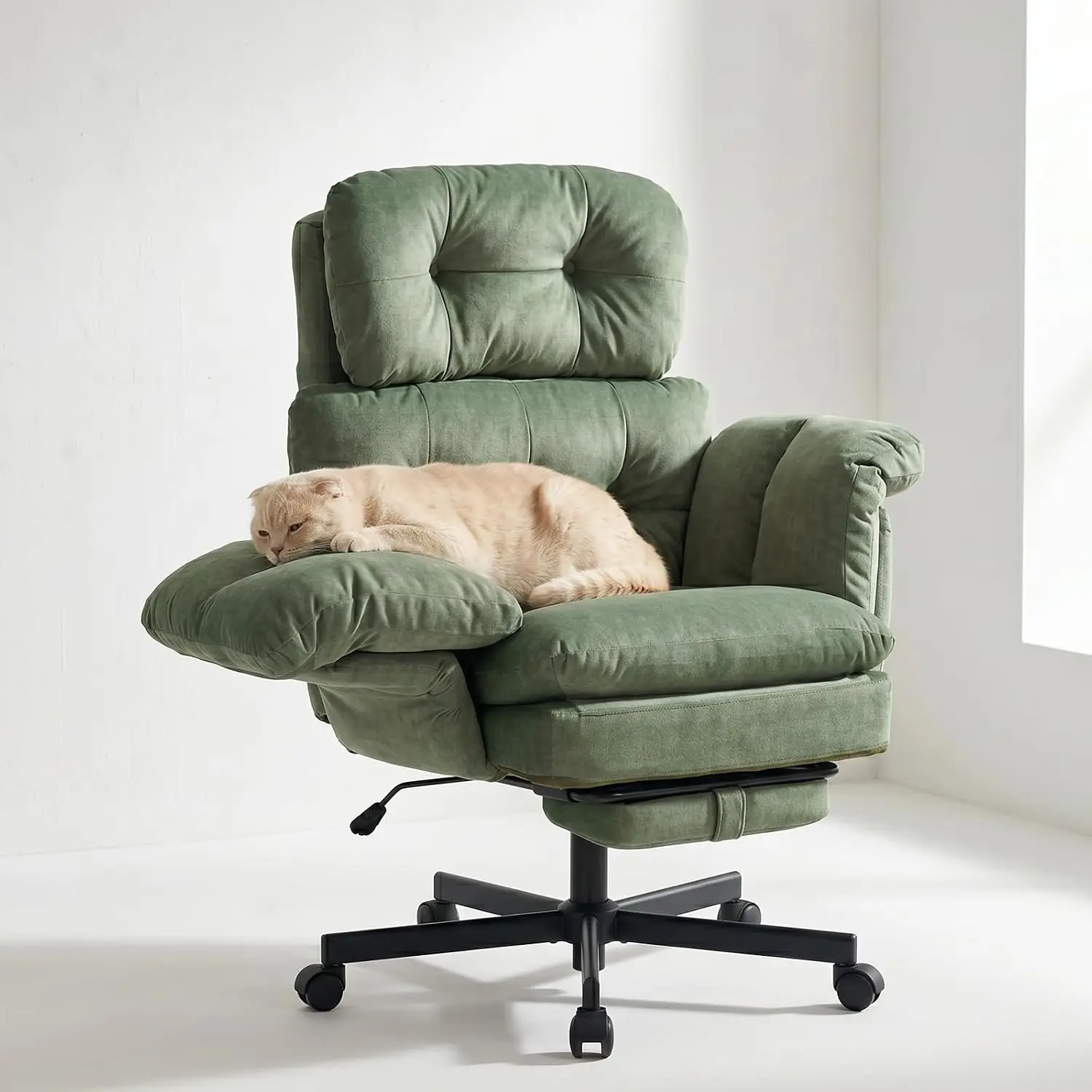 Criss Cross Office Chair with Foot Rest, Big and Tall Office Desk Chair with Flip Armrests for Pets & Cross Legged Sitting