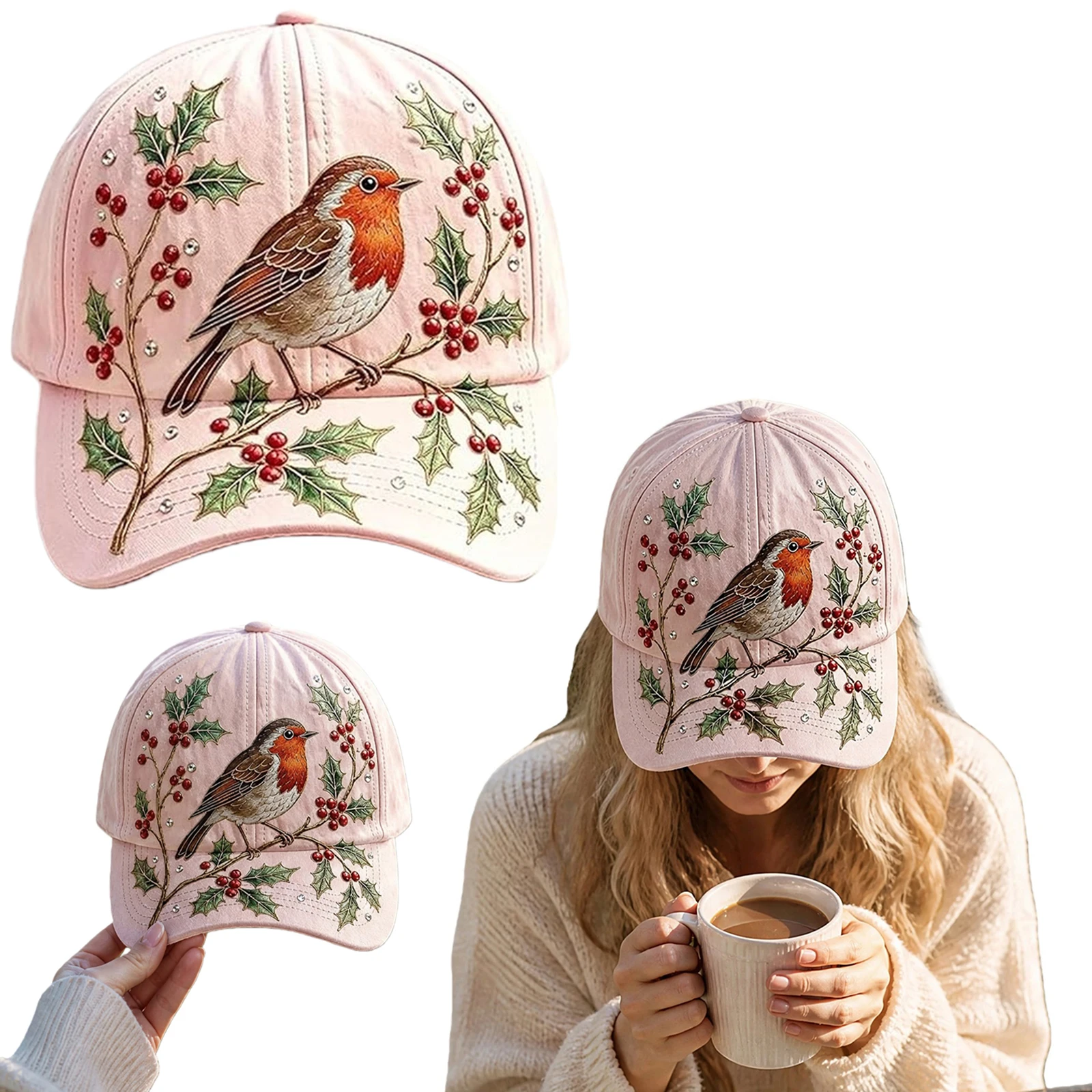 Garden Morning Floral Print Baseball Cap Adjustable Botanical Cottagecore Hat Breathable for Nature Lover Gardeners Women