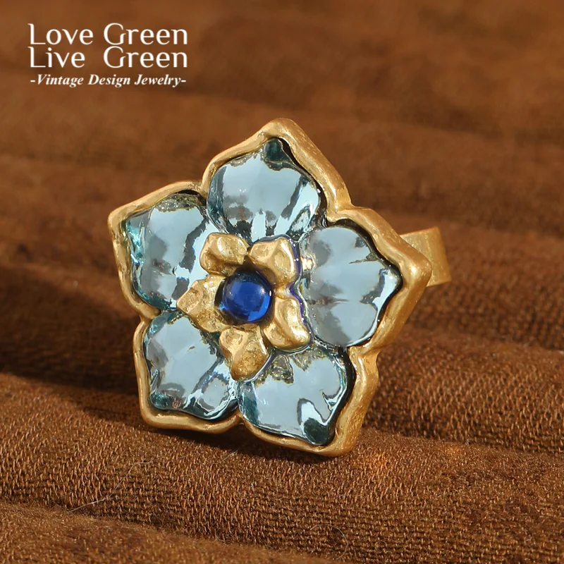 

Винтажное антикварное желе с подсолнухом, синее кольцо с цветком и кристаллами золотого цвета, качественные роскошные ювелирные изделия, дизайнерские подарки, новинка 2025 года, День Благодарения