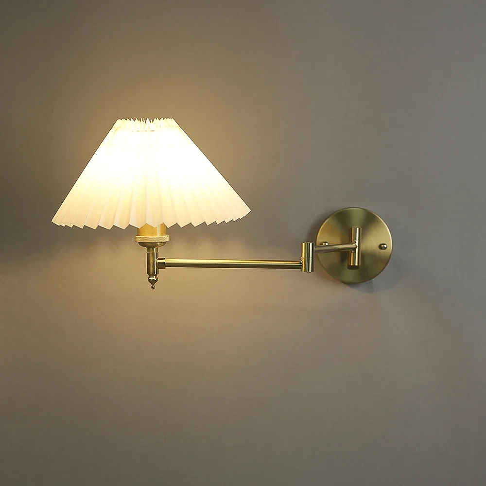 American LED Wall Sconce Folding Swing Arm Gold wall light for Bedroom Bedside Living Room Study Stairway Mirror front wall lamp