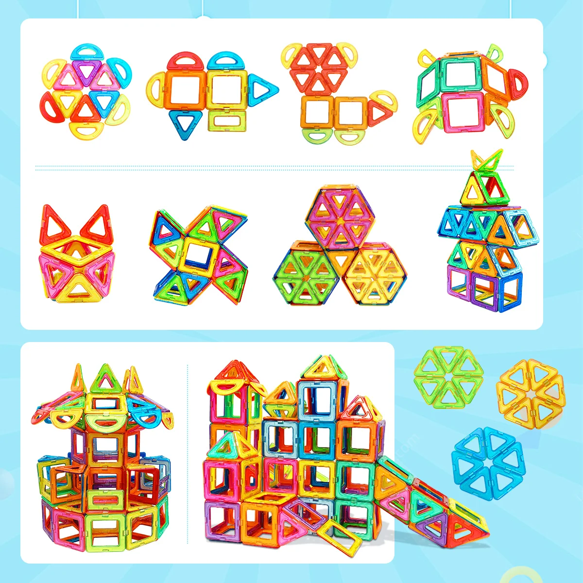 Magnetyczne klocki konstrukcyjne - 3D STEM edukacyjne zabawki konstrukcyjne dla dzieci, wielokształtne magnetyczne klocki konstrukcyjne 32/62/92 szt.