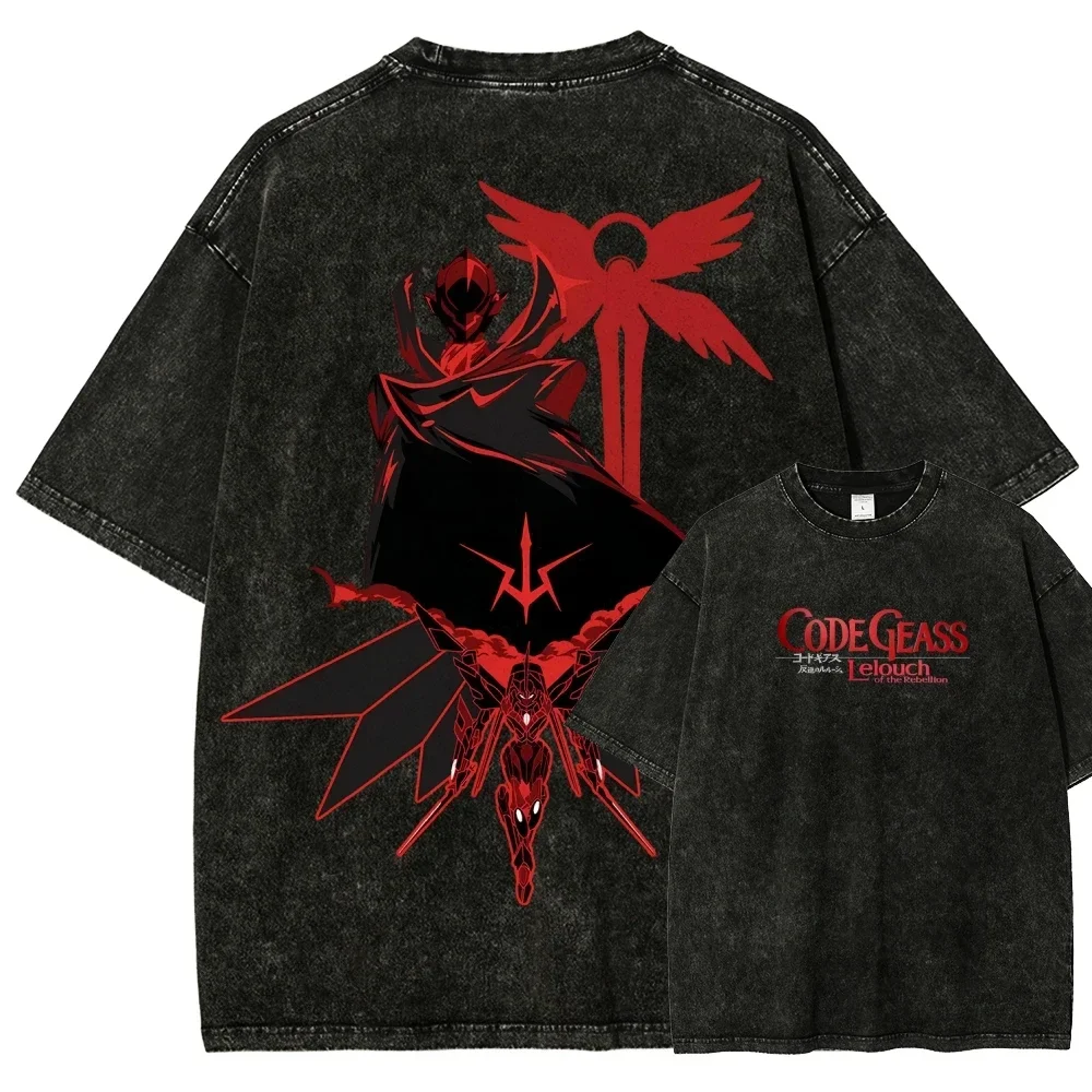 Customization Code Geass Anime Lover Washed T Shirt Year Round Clothing Personality Clothes Plus Size Unisex High Quality Hot Pr