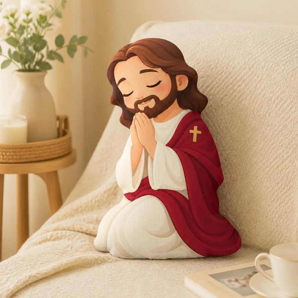 Kneeling Prayer Jesus Shaped Throw Pillow Christian Faith Cushion Religious Devotional Stuffed Home Decor Gift for Believers