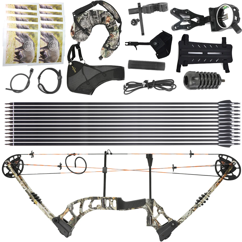 

Archery 0-70 Lbs Compound Bow Carbon Arrow Magnesium Alloy Riser 80% Let-off Right Hand Pulley Bow Hunting Shooting Powerful Bow