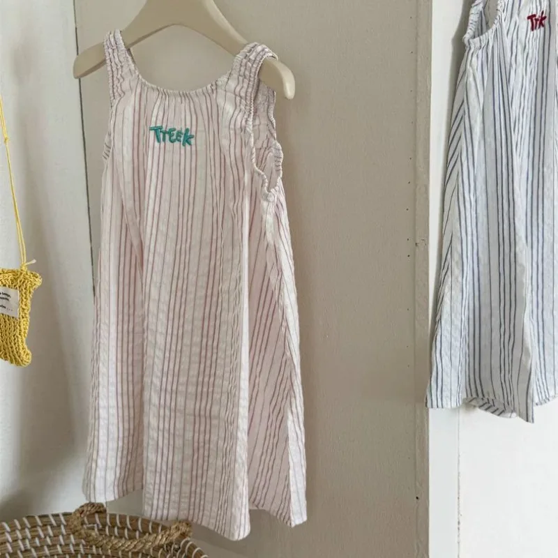 Children's Dress 2026 Summer New Product Korean Version Loose and Fashionable Western-style Girls' Striped Vest Dress