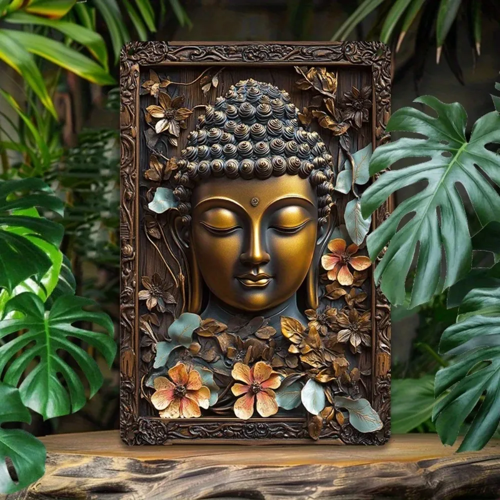 CIFBUY Retro Vintage Buddha Face Aluminum Wall Art Weatherproof Durable Alloy Decor for Living Room Dormitory