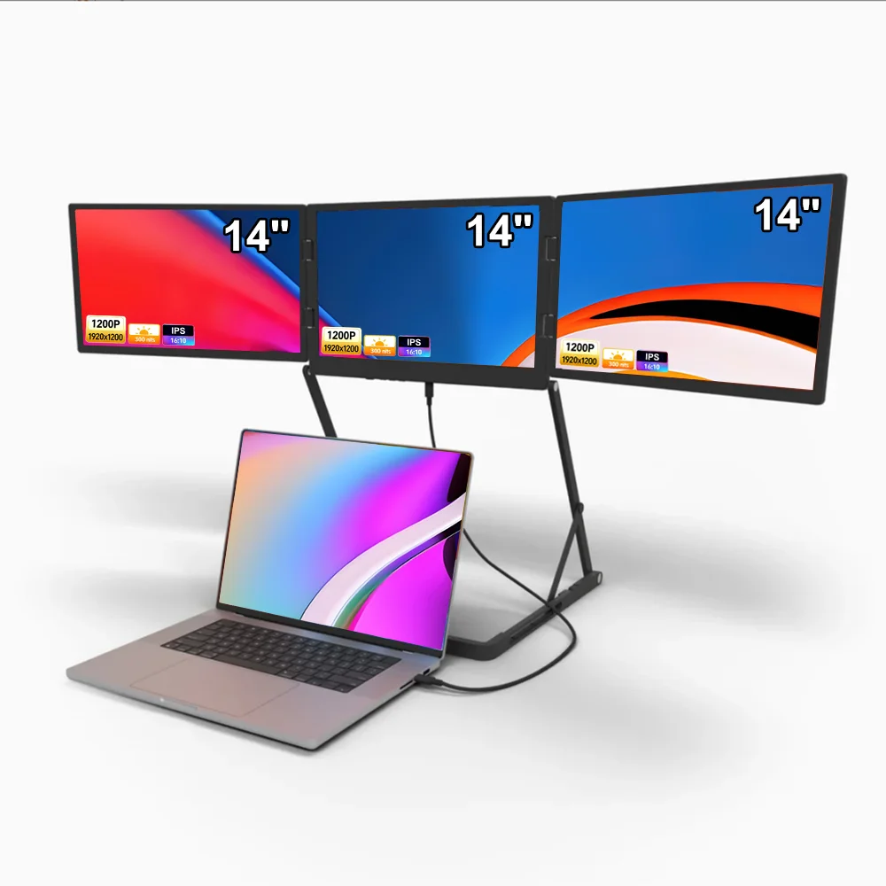 Triple Screen Monitor TriCreate Lite 14 Inch Quad Screen Extender IPS Type-C Connection Foldable Bracket For Laptop Fordable