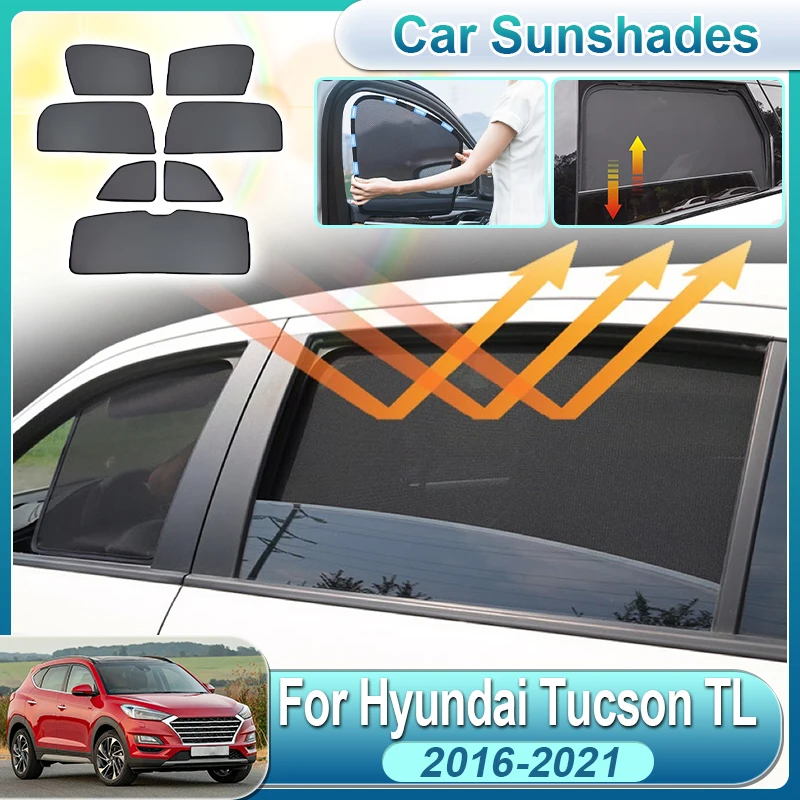 

Солнцезащитные шторки для Hyundai Tucson 2017 TL 2016-2021: сетчатые накладки на передние, задние и боковые окна, защитные козырьки, автоаксессуары