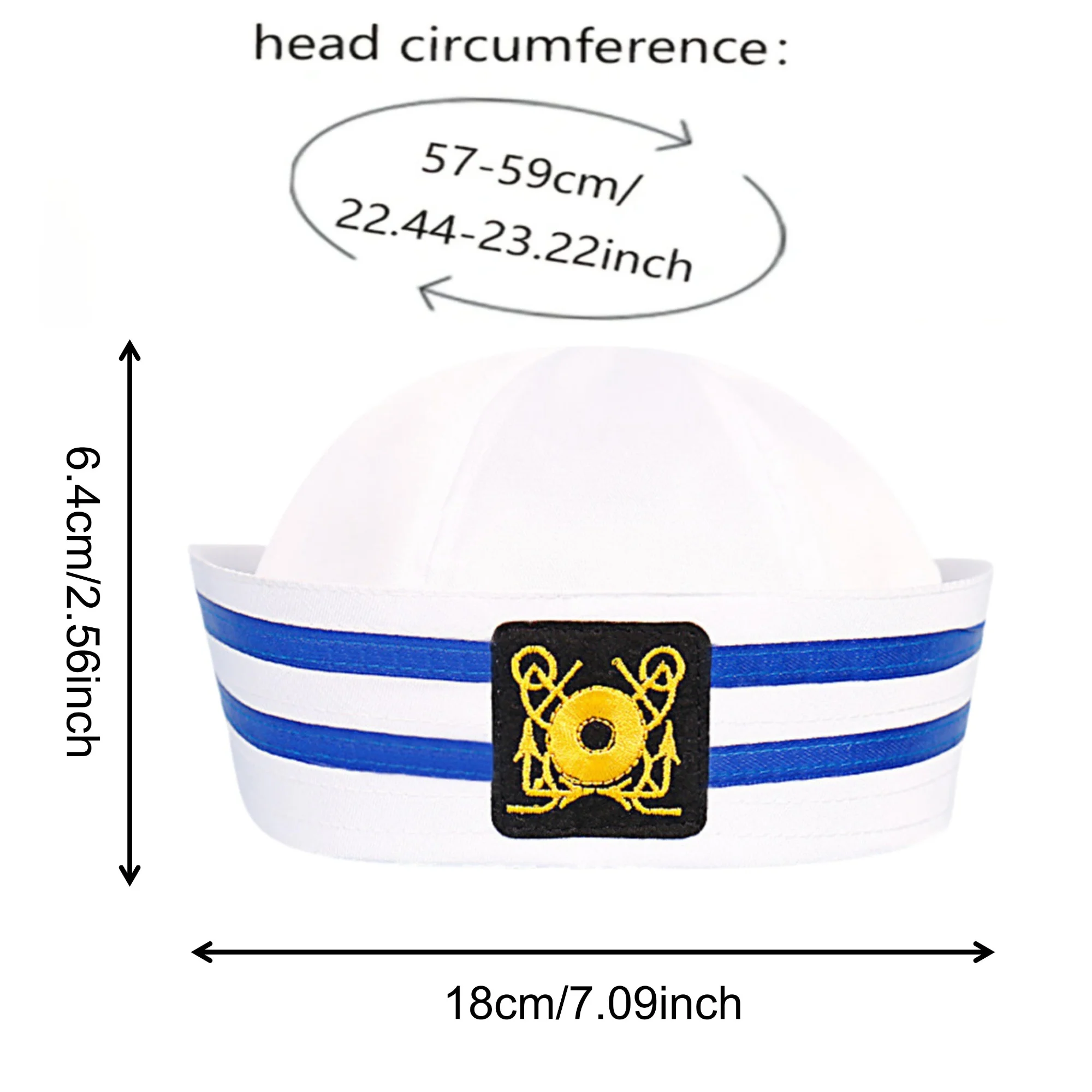 หมวกกะลาสีสีน้ำเงิน/ขาว ฮงหลวน หมวกกัปตันลายทางสำหรับผู้หญิง อุปกรณ์เสริมงานคอสเพลย์ หมวกปาร์ตี้สำหรับผู้ชาย