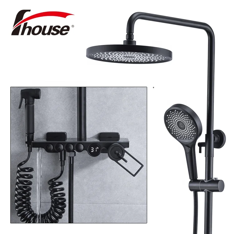 

Led Digital White Shower Set Smart Thermostatic Ceramic Bath Faucet Hot Cold Shower System Bathroom Wall Mount Head Spa Rainfall