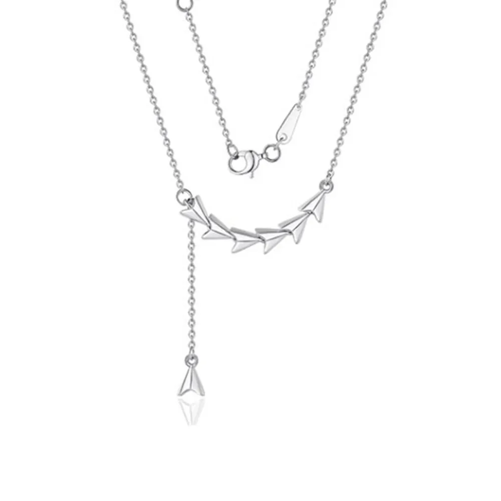 Real Pure Platinum 950 Chain Women Lucky Triangle Bead Tassel O Link Necklace 4.5-4.7g