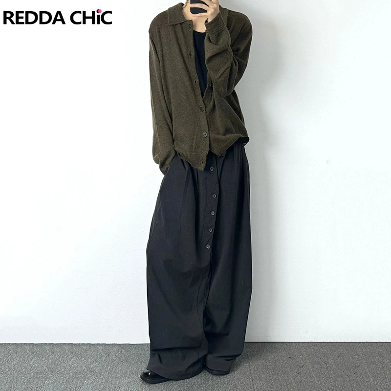 

ReddaChic, мужские плиссированные брюки спереди на пуговицах, черные брюки с эластичной резинкой на талии, широкие классические брюки, офисная повседневная одежда