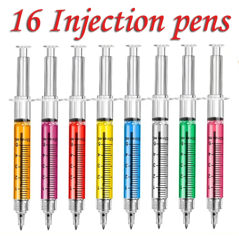 16Pcs Injection Syringe Pens Retractable Fun Nurse Pens Novelty Multi Colors Medical Ballpoint Pens Gifts for Nurses Student