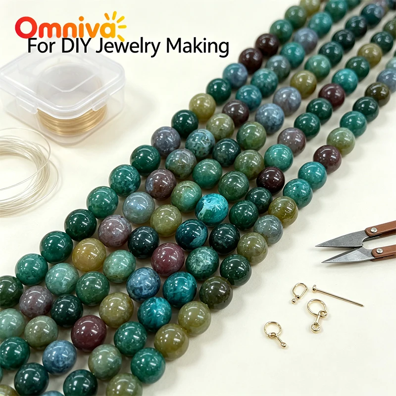 Natural Polished Indian Agate Round Loose Beads Gemstone Spacer Beads For DIY Bracelet Necklace Earring Jewelry Making Supplies