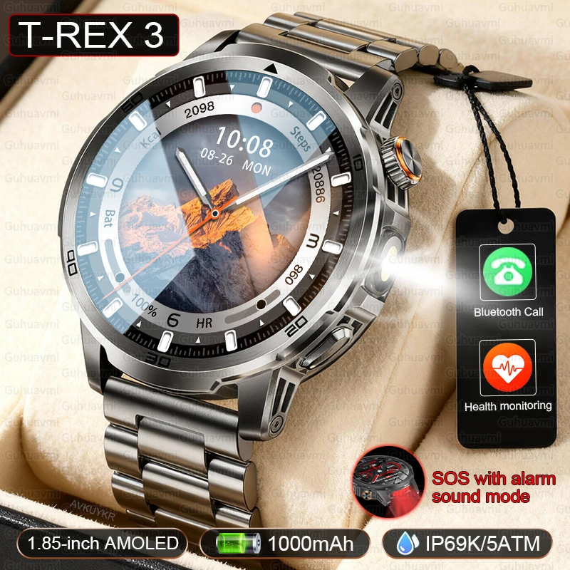 

New T-REX3 Fitness Smart Watch 1000mAh Large Battery Durable 5ATM Waterproof Bluetooth Call 100+Sports Flashlight Men Bracelet