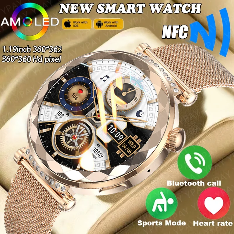 

2025 New fashion women's smart watch 390*390 AMOLED HD screen Sports watch Heart rate Bluetooth Talk smart watch For Android IOS