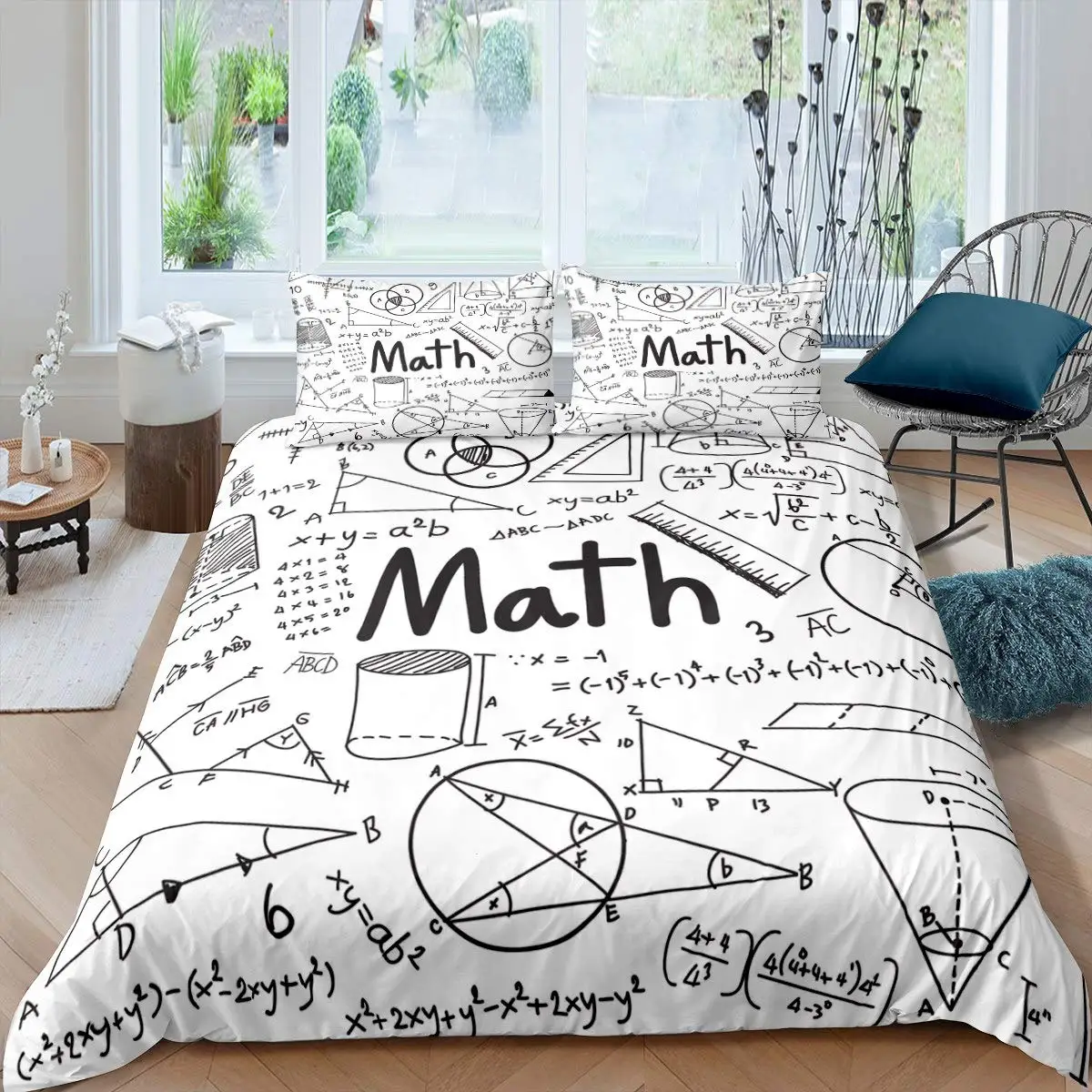 Math Equation Duvet Cover Set Full Size Mathematics Formula Pattern Print Bedding Set 3pcs for Kids Educational Comforter Cover