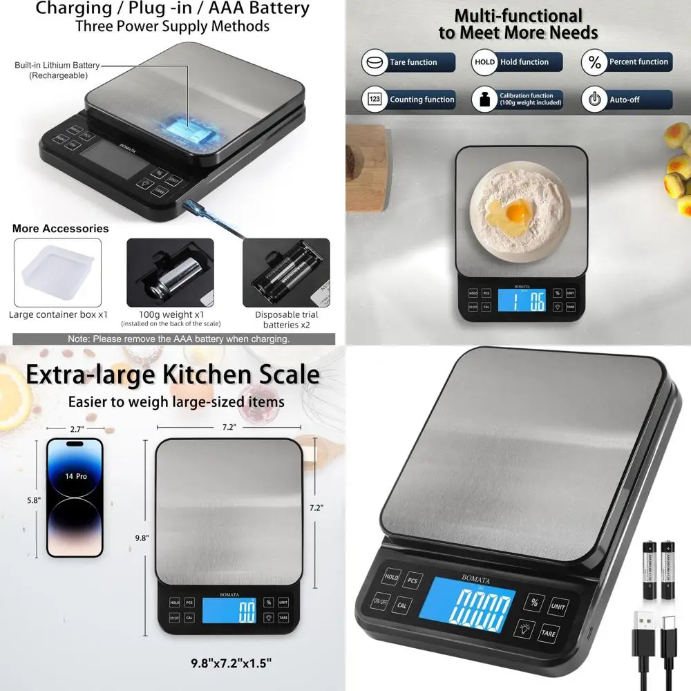 

Ultra-Precision Kitchen Scale: 5kg/11lb Capacity, 0.1g/0.001oz Accuracy, USB Charging, LCD Backlight, Stainless Steel Tare