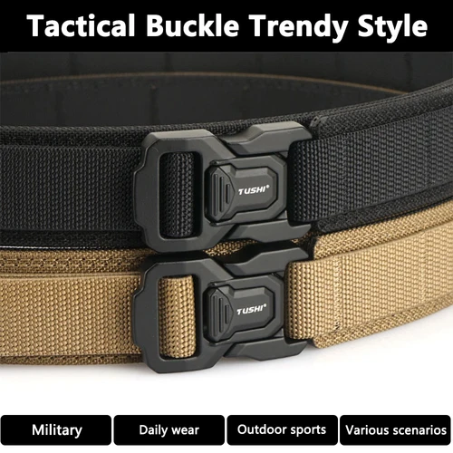Imagen 2 del producto TUSHI, nuevo cinturón rígido para pantalones para hombres, hebilla de Metal, cinturón táctico militar de liberación rápida, cinturón informal de nailon grueso, faja masculina