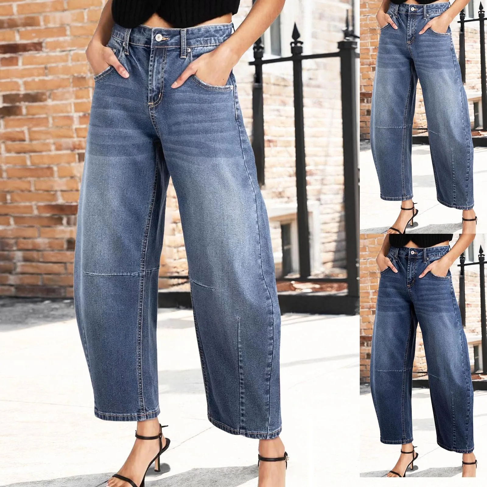 

Women‘s Loose Jeans Casual High Waist Harem Jeans Straight Denim Pants Baggy Wide Leg Blue Jeans Women Autumn Denim Trousers