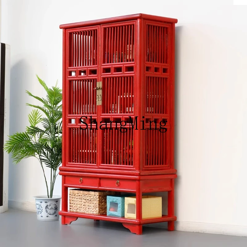 SM solid wood dining side cabinet simple modern Chinese furniture multi-functional floor display bookshelf