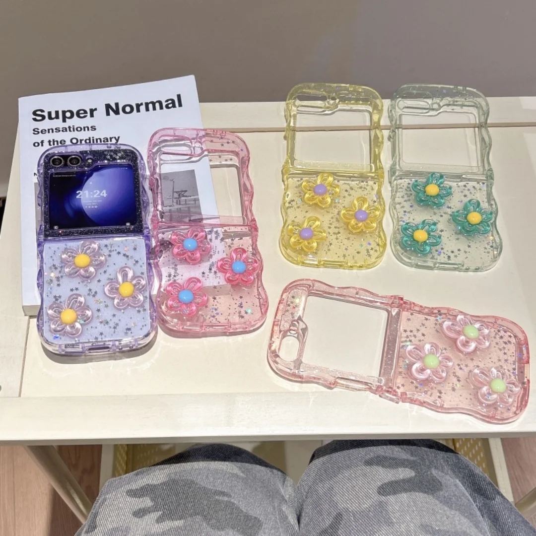 

Ins Korean Cute 3D Flower Stereoscopic Phone Case For Samsung Galaxy Z Flip 7 6 5G Flip5 Flip 4 3 Kawaii Cover suitable for Girl