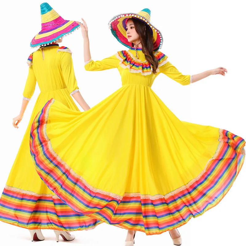 تنورة نسائية تقليدية بطابع الهالوين للبالغين بحاشية كبيرة عرقية Sle Dr أداء زي ربيع Faion