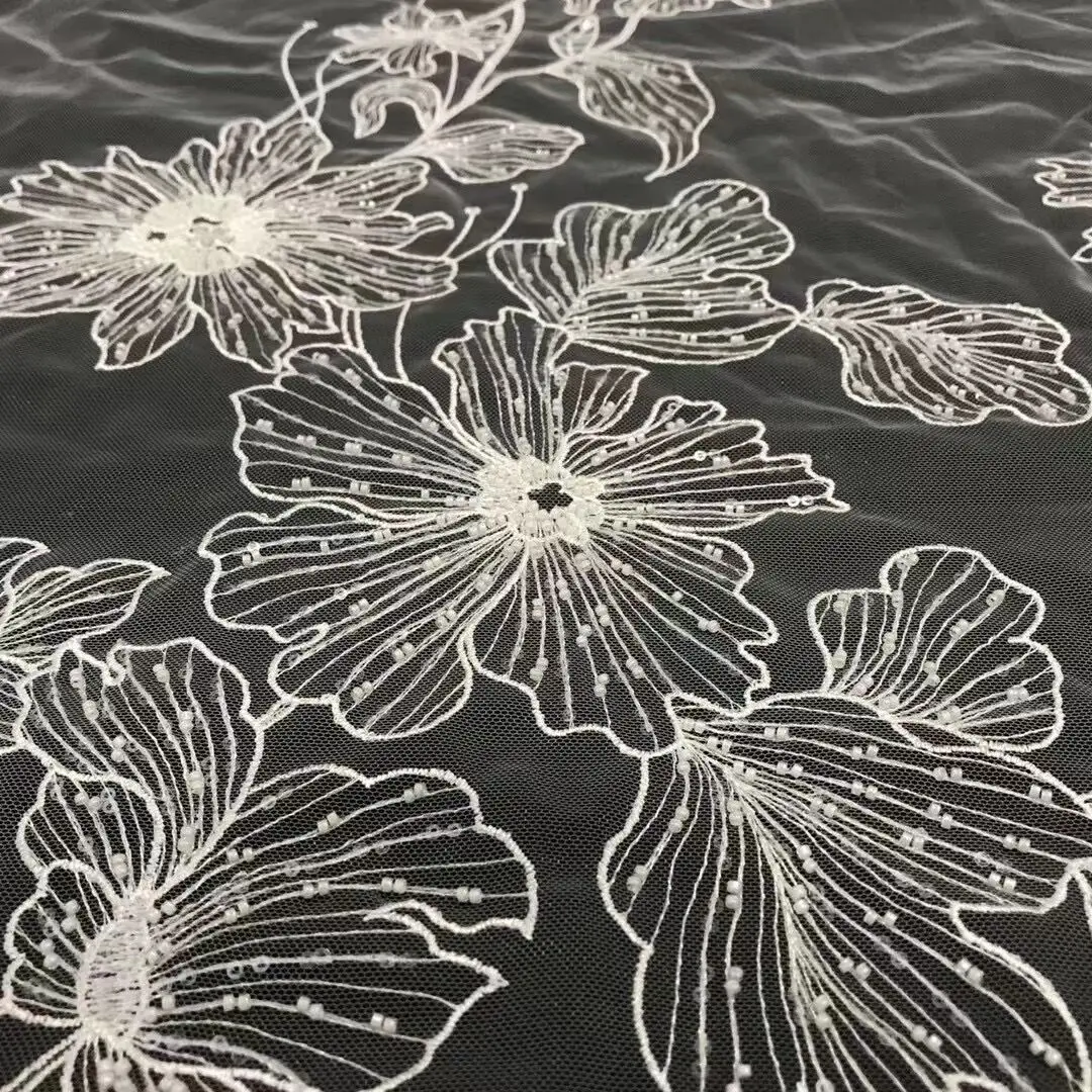 

African Lace Fabric Heavy Bead L-2308021 Tulle Lace Fabric Embroidered French Dress Sew for Women
