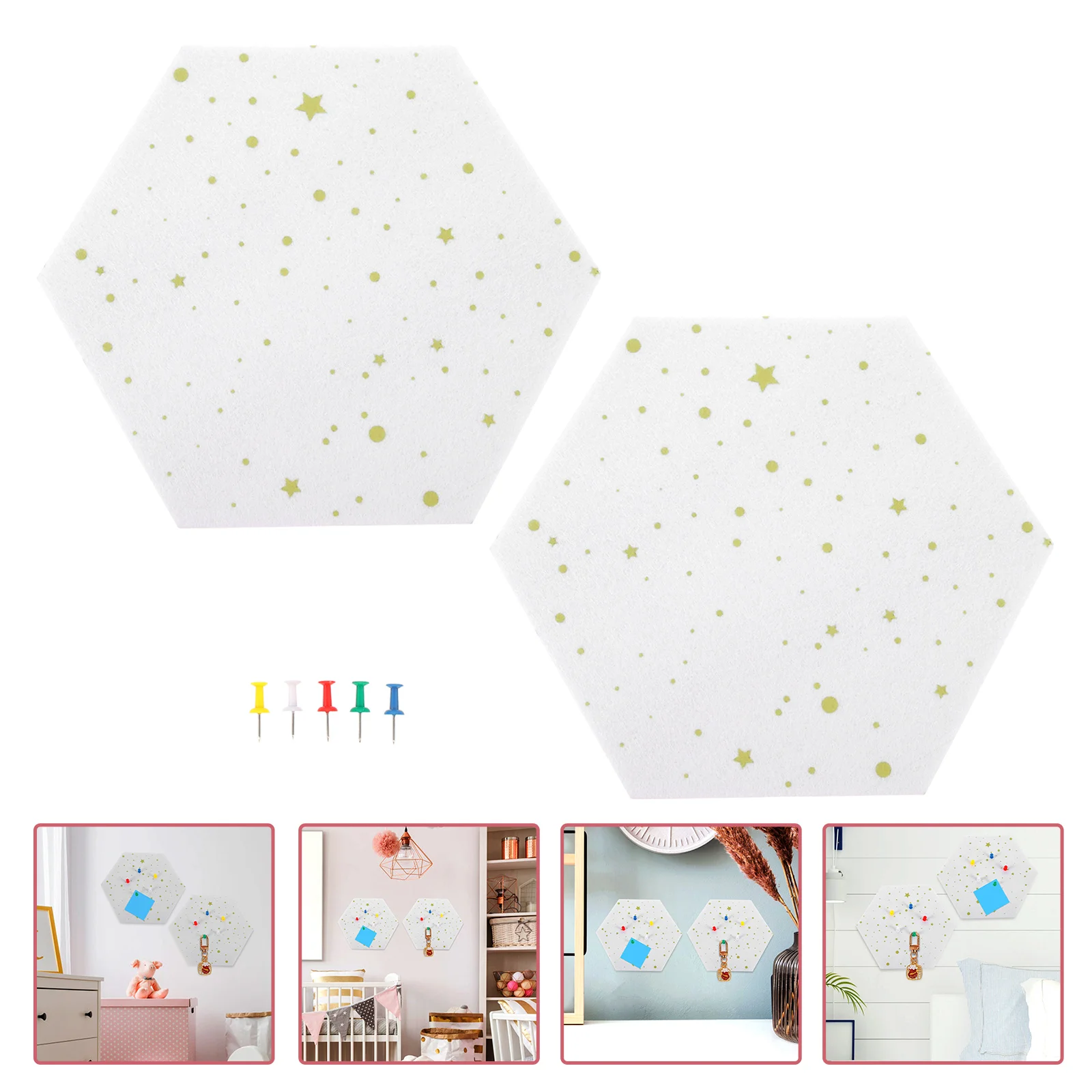 2 Pcs Felt Board Decor Hexagon Bulletin Memo Pin Office Wall Notice Tile