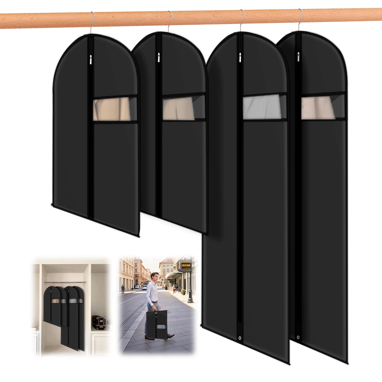 

4Pcs Dustproof Clothing Covers Waterproof Coat Suit Dress Wedding Protector Hanging Zipper Garment Bags Closet Organizer