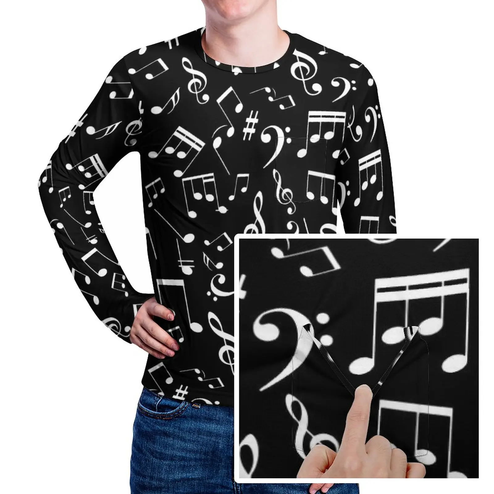 

Musical Notes T-Shirt Spring Black And White Aesthetic T-Shirts Man Trending Design Tshirt Large Size 4XL 5XL
