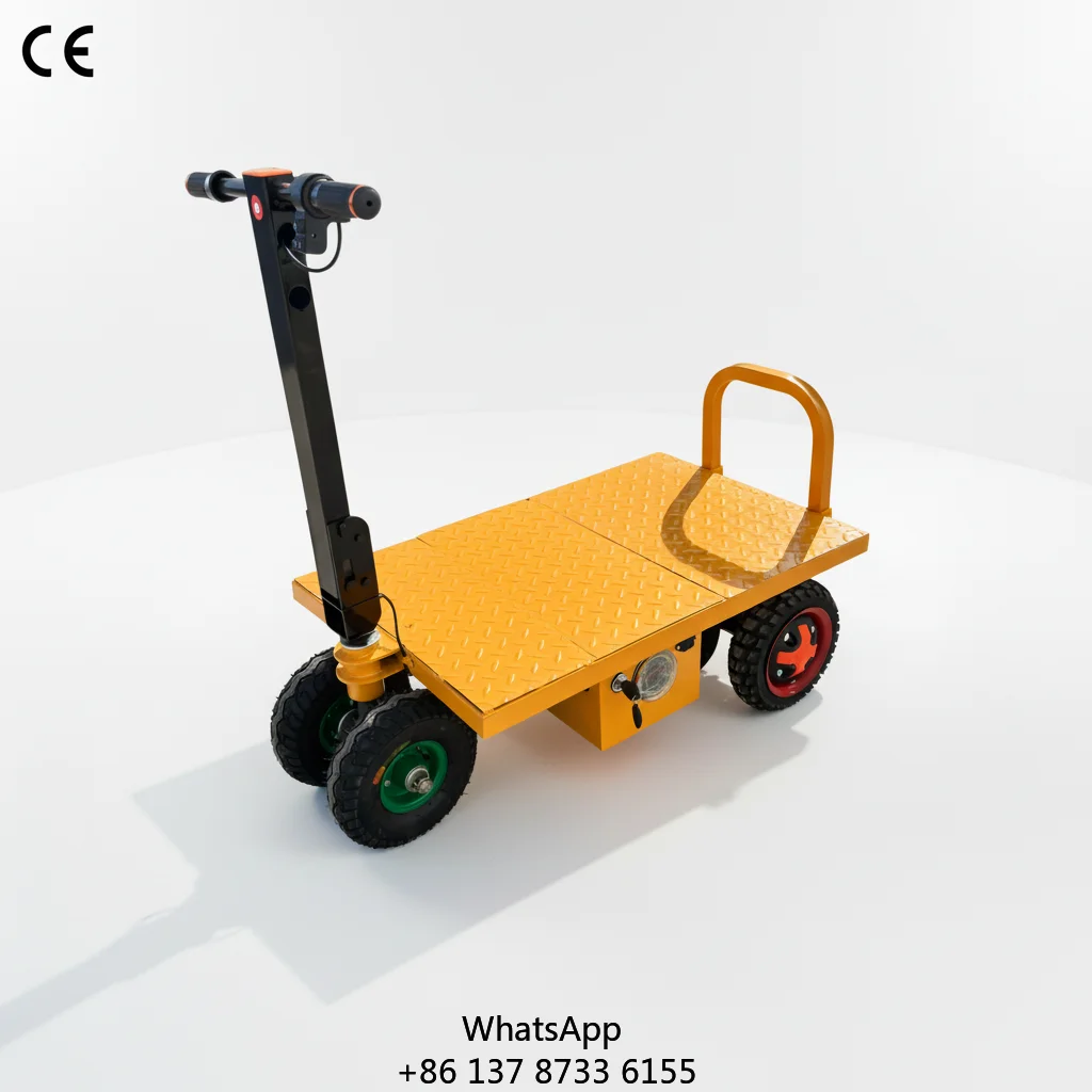 

Small Battery-Powered Electric Trolley Flatbed Work Cart With Max Loading Capacity For Construction Machinery