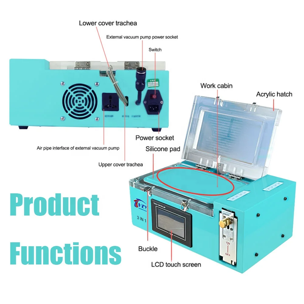 HZY 7inch Combo Kit 3 Pieces 2 in 1 Vacuum Oca Laminating Remove Bubble Machine LCD Separator Machine and 1L Vacuum Pump