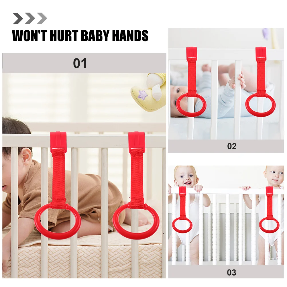 3Pcs Baby Pull Up Rings Plastic Webbing Material Smooth Safe Design for Crib Stroller Playpen Travel Bed Portable Toddler
