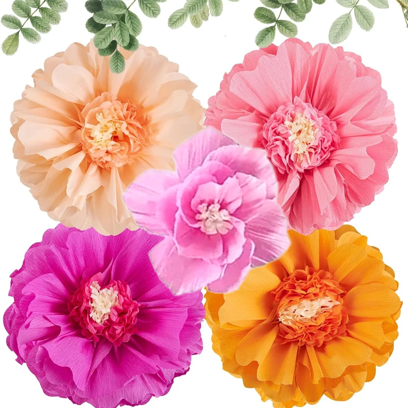 5-teiliges Set mit riesigen rosa Seidenpapierblumen für Partys, 20 Zoll (ca. 50,8 cm) Frühlings-/Sommer-Geburtstagsparty-Dekoration, für den Frühlings- und Geburtstagsgebrauch – Detail 1