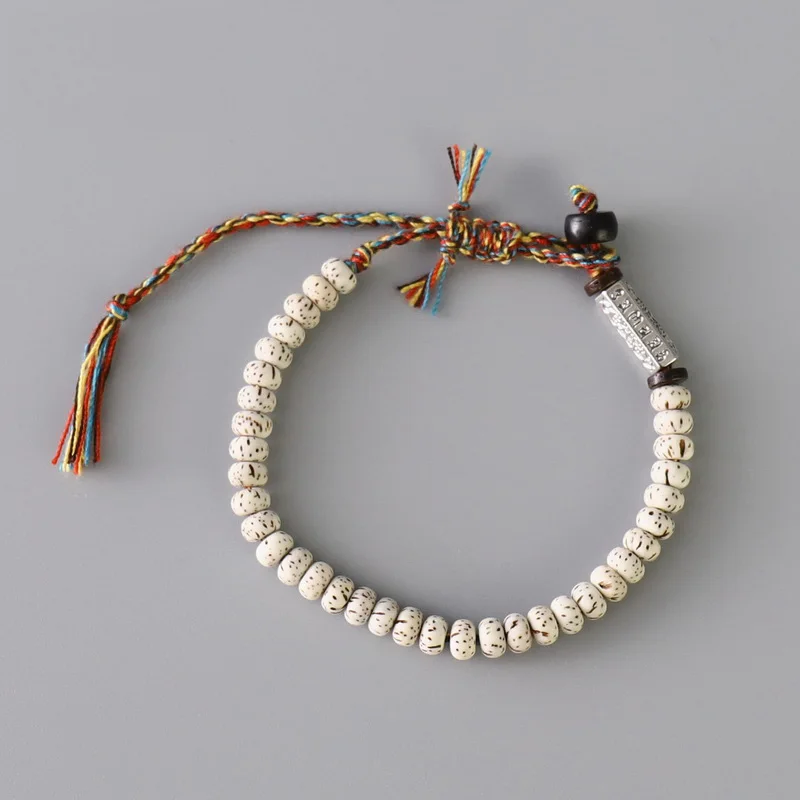 Tibetan Buddhism Six Words Mantra Beaded Bracelet Handmade Thread Rope Knot Amulet Prayer Wooden Beads Bracelets Men Women Gift view 6
